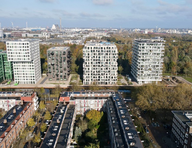 Dronebeeld gevelproject Amsterdam